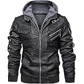 JYG Men's Faux Leather Jacket Stand Collar Motorcycle Bomber Jackets with Removable Hood