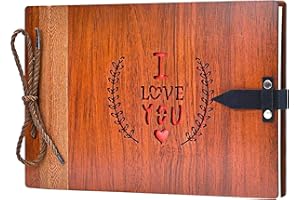 ZEEYUAN Wooden Photo Album Scrapbook DIY Photo Book Wedding Guest-Book 80 Pages Travel Memory Book Birthday Anniversary Valentine's Gift for Mother Father (I Love You)