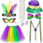 JATEBI 10 PCS Carnival Costume Accessory Set for Women Men Included Tutu Skirt Outfit Feather Headband for Parade Party