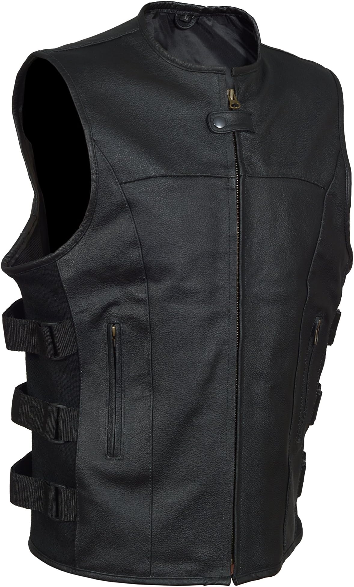 Men's SWAT Style Motorcycle Biker Leather vest with two concealed gun pockets