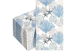 ANYDESIGN ChicRosa 100Pcs Guest Napkins Starfish Seashell Coral Disposable Paper Napkins Beach Theme Dinner Hand Napkin for Home Kitchen Bathroom Holiday Party Supplies, 3 Ply, 13 x 15.7 Inch.