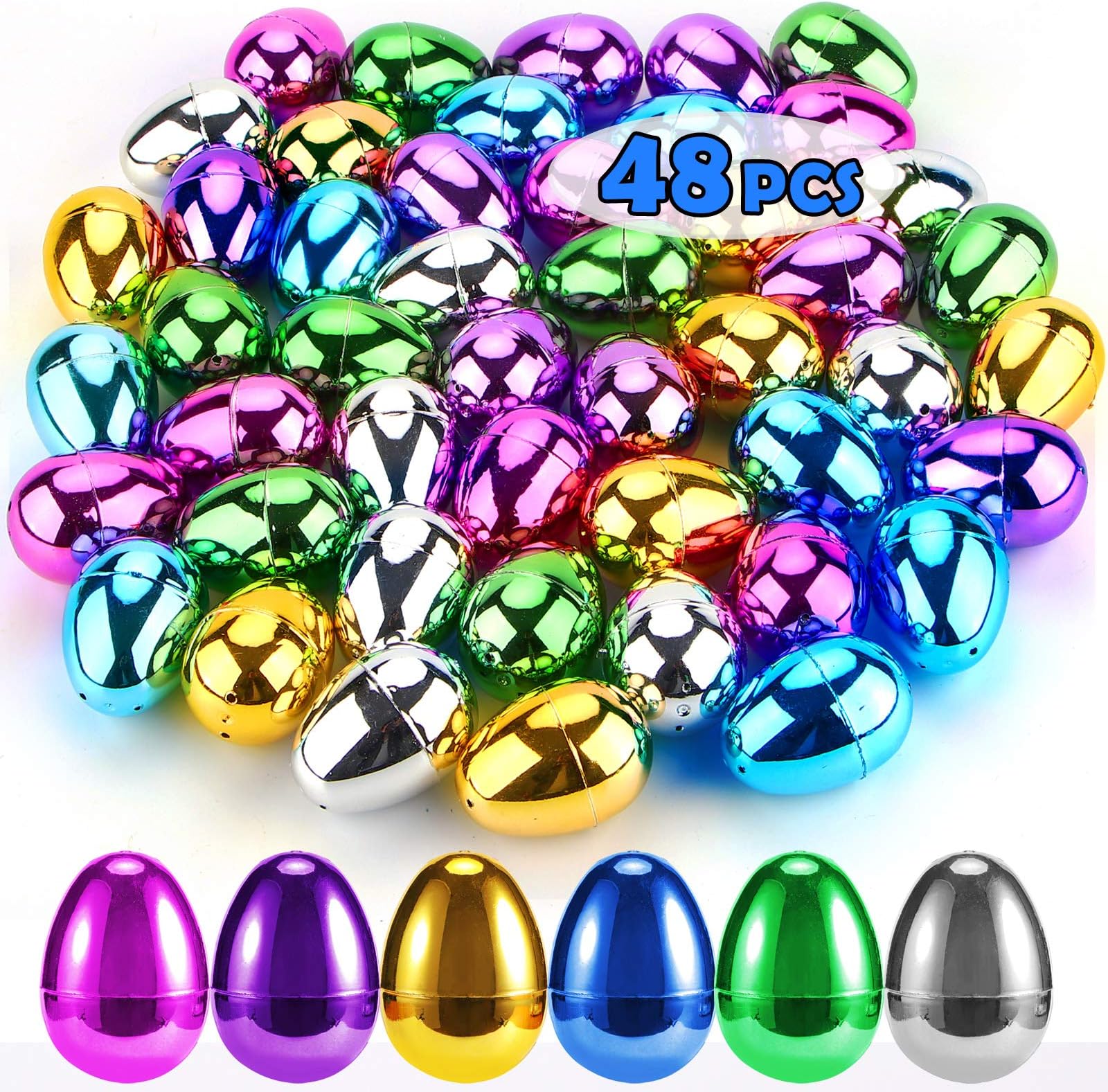 UFUNGA 48 PCs Easter Eggs, Easter Basket Stuffers for Toddler Kids Baby Boys Girls Teens, Plastic Easter Eggs