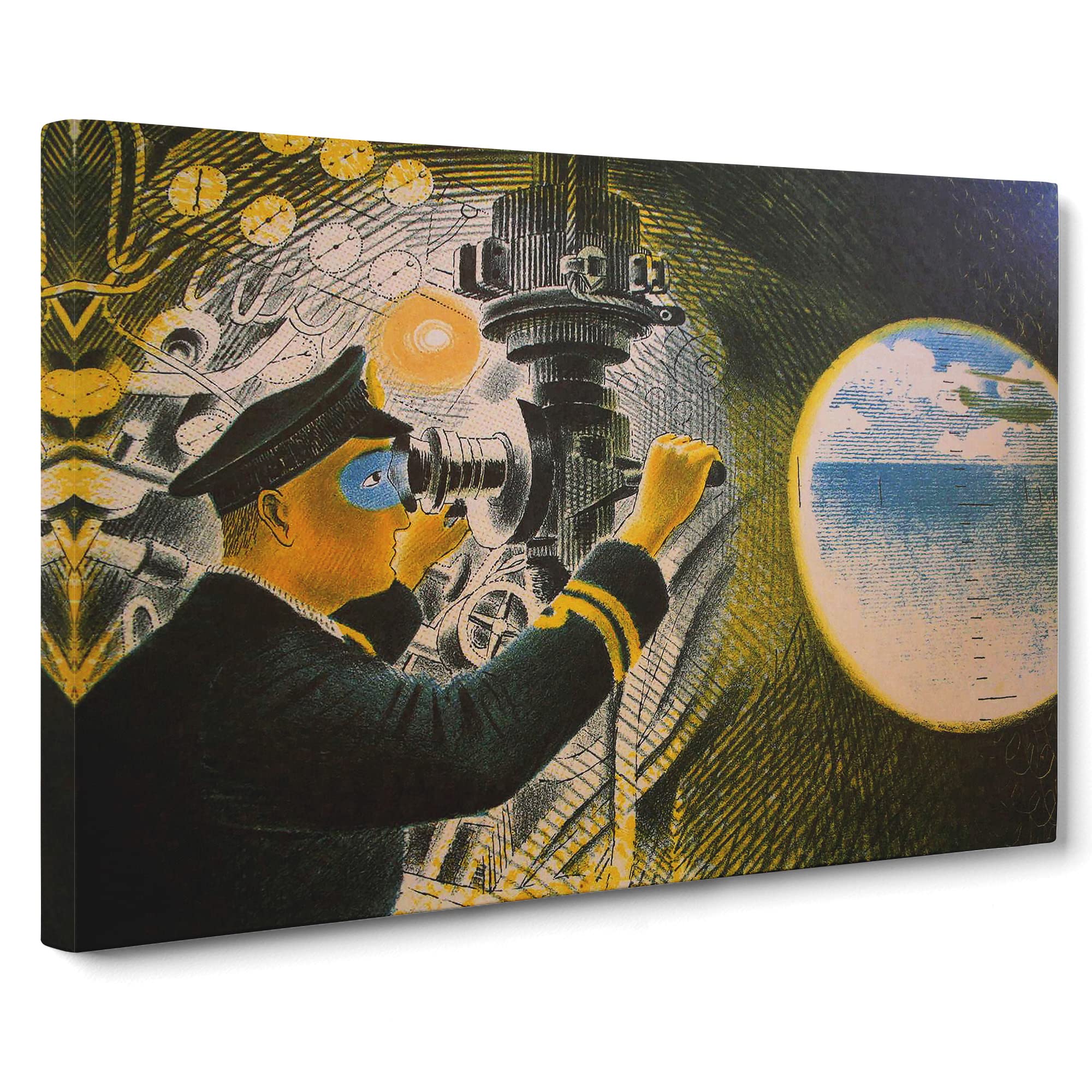 Submarine By Eric Ravilious Canvas Print | Gallery Wrapped 30mm Frame Wall Art | 20x14 inches | Ready to Hang | Classic Picture | Living Room Bedroom Lounge Office