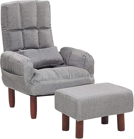 Reclining Fabric Armchair And Ottoman Set Grey Upholstery Wooden Legs Oland Beliani Amazon Co Uk Kitchen Home