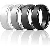 ThunderFit Silicone Rings for Men - 7 Rings / 4 Rings / 1 Ring Step Edge Rubber Wedding Bands 10mm Wide - 2.5mm Thick