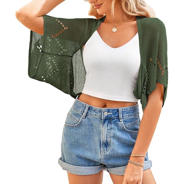 BB&KK Women's Crochet Cardigan - Hollow-Out Batwing Sleeve Open Front Bolero (Summer)