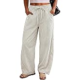 ANRABESS Womens Striped Barrel Casual Pants 2026 Trendy Summer Elastic Drawstring Baggy Lounge Wide Leg Trousers with Pockets