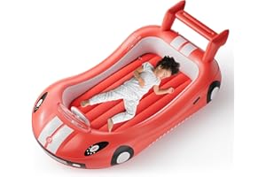 QPAU Inflatable Toddler Travel Bed, Kids Air Mattress with Safety Bed Rail, Portable Blow Up Mattress with Hand Pump for Camp