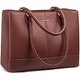 LOVEVOOK Laptop Tote Bag for Women, PU Leather Work Tote Bag with 3 Compartments, Waterproof Computer Bag for Office Travel