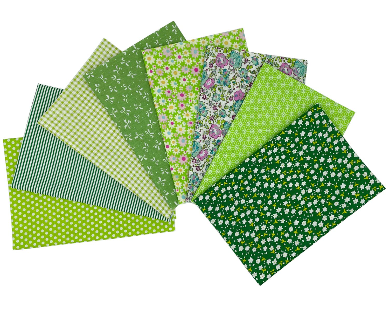 Jukway 8Pcs Cotton Fabric Bundles 50x50 cm Squares, Printed Patterns Cotton Fabric Patchwork Craft DIY Sewing Fabric for Quilting, Decoration, Scrapbooking, Handwork, Arts, Hobbys (Green)