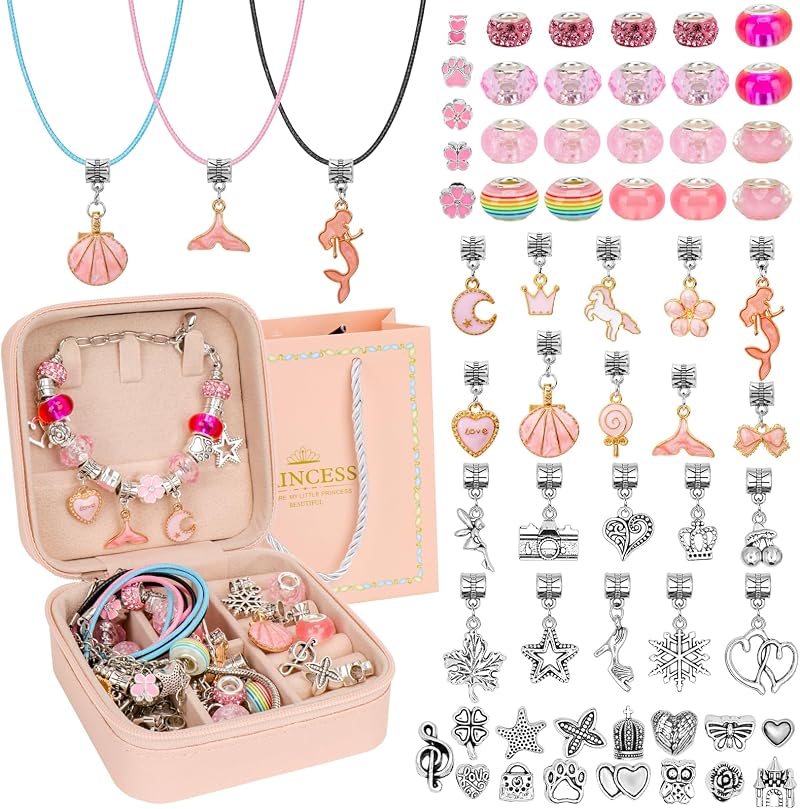 Hysagtek Jewellery Making Kit 66 Pcs DIY Charm Bracelet Kit for Girls Pink