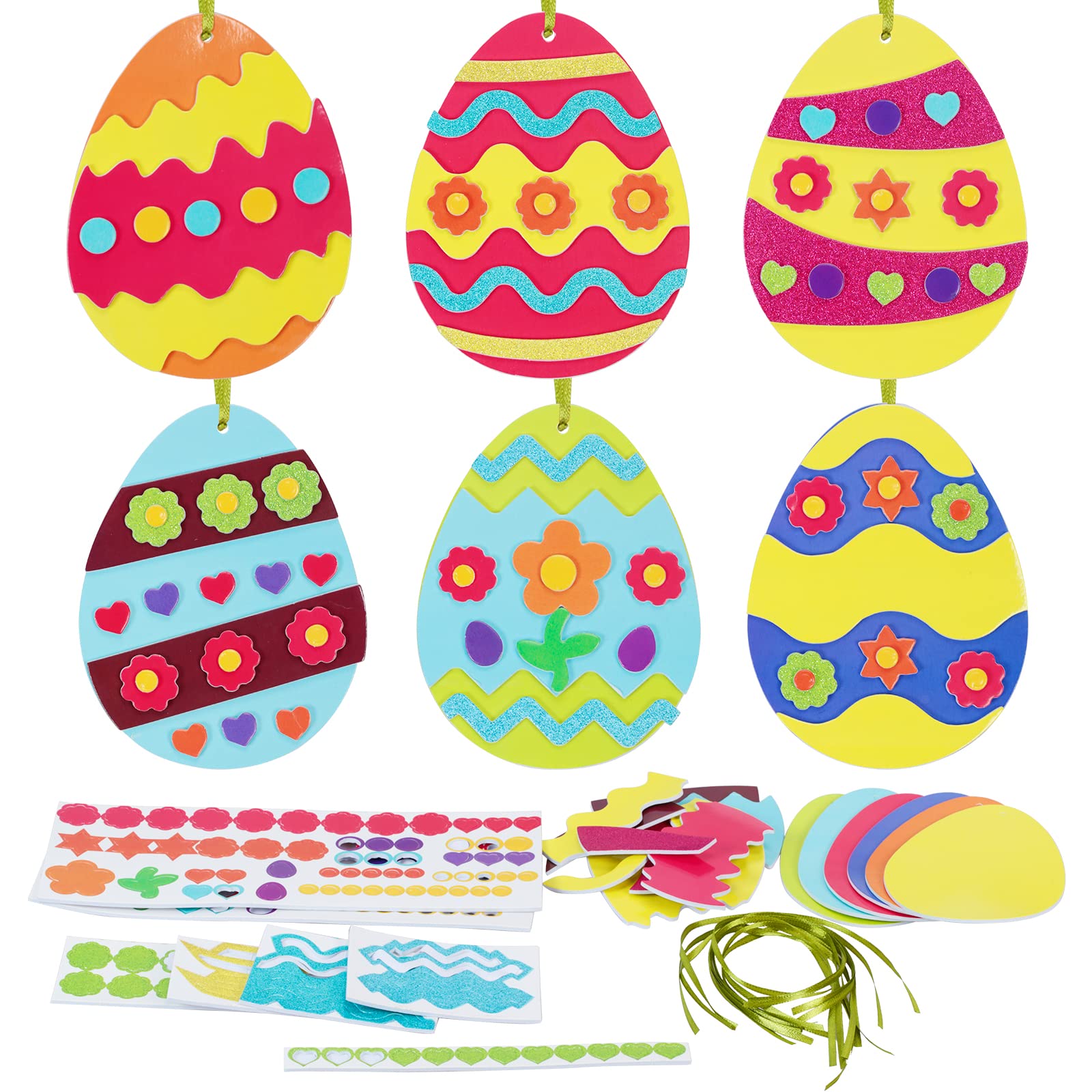 LAMEK 12 Pack Easter Eggs Craft Kit Creative Easter Egg Decorations Easter Arts and Crafts Party Supplies for Kids Girls Boys DIY Make Your Own Mix & Match Ornaments Crafting Activities Gift
