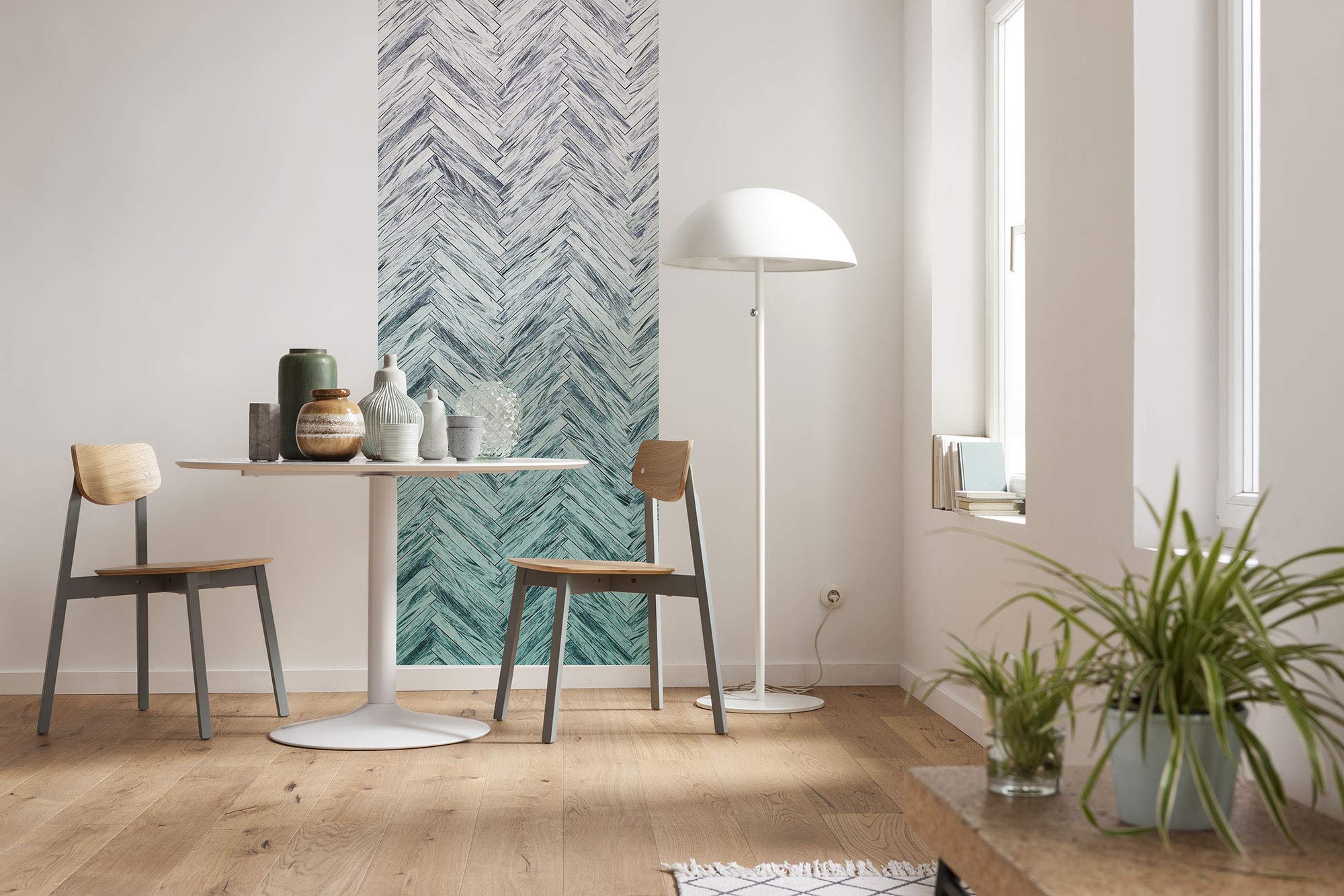 Komar 6000B-VD1 Vlies Fototapete Herringbone Mint Panel, 100 x 250 cm (Breite x Höhe), Tapete, Schlafzimmer, Wohnzimmer, Flur, Design, Dekoration, Wanddeko Non-Woven Photo Wallpaper, Green