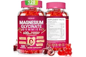 AEQNJV Magnesium Glycinate Gummies 600mg for Women and Men, High Absorption Magnesium Glycinate with Vitamin D, B6, and CoQ10 for Calm Support & Sleep, Sugar Free, Vegan, 120 Count