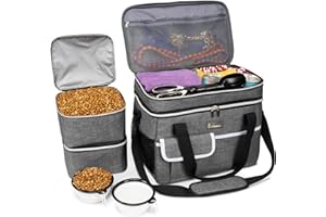 BAGLHER Dog Travel Bag for Supplies - Double-Layer Airline Approved Weekend Pet Travel Organizer Set for Dog and Cat Tote with 2 Pet Food Containers and 2 Collapsible Silicone Bowls Grey