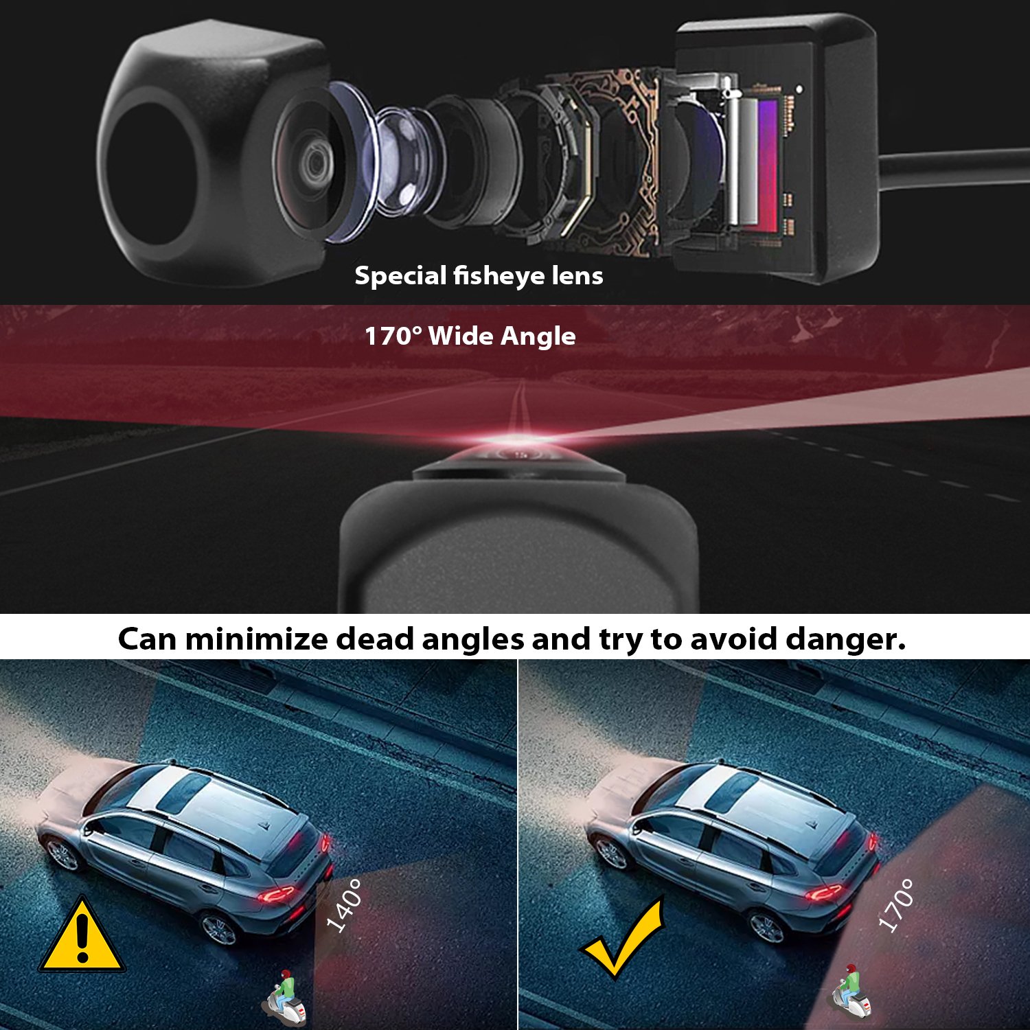 Camera Recul Voiture, bedee Imperméable à l\'eau HD Night Vision Caméra de Recul et 170 Degrés Grand Angle Antichoc Vision Nocturne