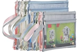 TrueLux 10 Pack Colored Double-Layer Mesh Zipper Pouch Bags, Nylon Building Block Sets Toy Storage & Organization, Breathable See Through (5Pcs A4+5Pcs A5) Pouch with Handle for School Office Games