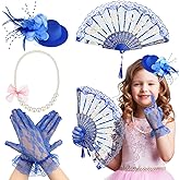 Sintege 4 Pcs Girls Tea Party Set Girls Tea Party Accessories Gloves Hats Necklace Fans for Toddler