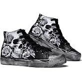 GXZUORUI Spooky Halloween Skull High Top Lace Up Canvas Walking Shoes | Unisex Gothi Skeleton Canvas Sneakers,Retro Punk Shoes for Streetwear,Casual and Breathable Black Tennis Shoes