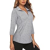 Misyula Style Womens Golf Shirt 3/4 Roll Sleeve Quarter Zip Dry Fit Tennis Shirts Athletic Tops S-2XL
