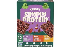 Simply Protein - Crispy Vegan Protein Bars Variety Pack, 3 Flavors - Plant Based, Protein Snacks - 13g Protein, 2g Sugar, 7g Fiber - Gluten Free, Non GMO, Kosher - 12 Bars