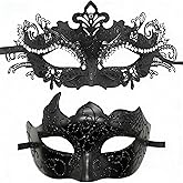 Derlinvine Couples' Masquerade Masks,Venice Painted Masks Halloween Parties Metal Plastic Lace Carnival Goggles