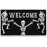 Skeleton Door Mat 30x17 Inch, Skeleton Welcome Mat for Covered Outdoor Area, Goth Doormat, Doormat Outdoor Rug w/Non-Slip Backing