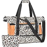 ADVEZO Weekender Bag Carry on Personal Item Travel Bag Expandable Gym Duffel Bag, Hospital Foldie Travel Tote Bags for Women with Shoe Compartment & Wet Pocket & USB Charging Port (Big leopard print)