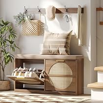 Maupvit Rattan Shoe Storage Cabinet with 2 Flip Drawers