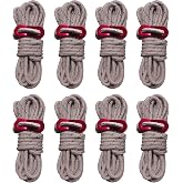 Smithok 8 Pack High-Reflective Guy Lines 4mm Tent Cords High-Strength Lightweight Camp Ropes with Aluminum Adjuster Tensioner for Tent, Tying Down Tarps, Camping, Outdoor Packaging (Khaki)