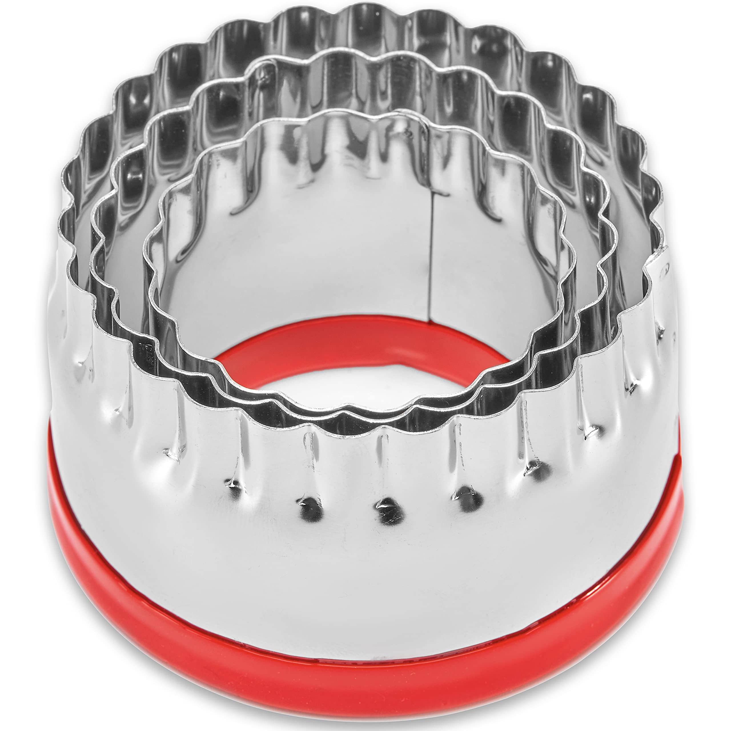 Photo 1 of 3Pcs Fluted Round Cookie Cutters - 2" & 2.6" & 3", Heavy Duty Food-Grade Stainless Steel, Mini Biscuit Cutter, Unique Design with Protective Red Top PVC