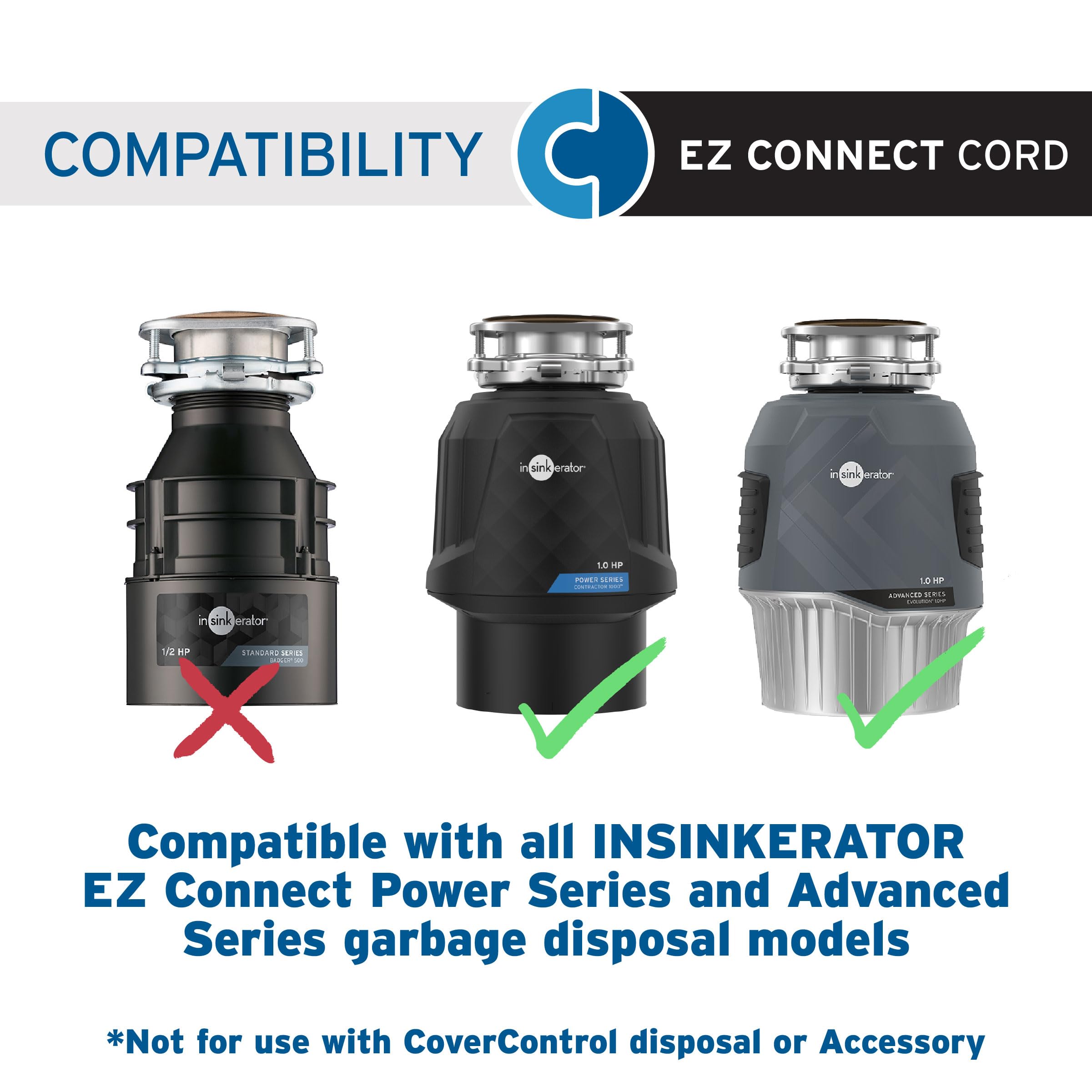 INSINKERATOR Garbage Disposal EZ Connect 3-Foot Power Cord for EZ Connect Power and Advanced Series Continuous Feed Food Waste Disposer Models, CRD-EZ, Black