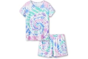 Tebbis Tween Girls Clothes Trendy Tie Dye Spiral Pajamas 2-Piece Shirt & Shorts PJ Set Jammies Size 6-18