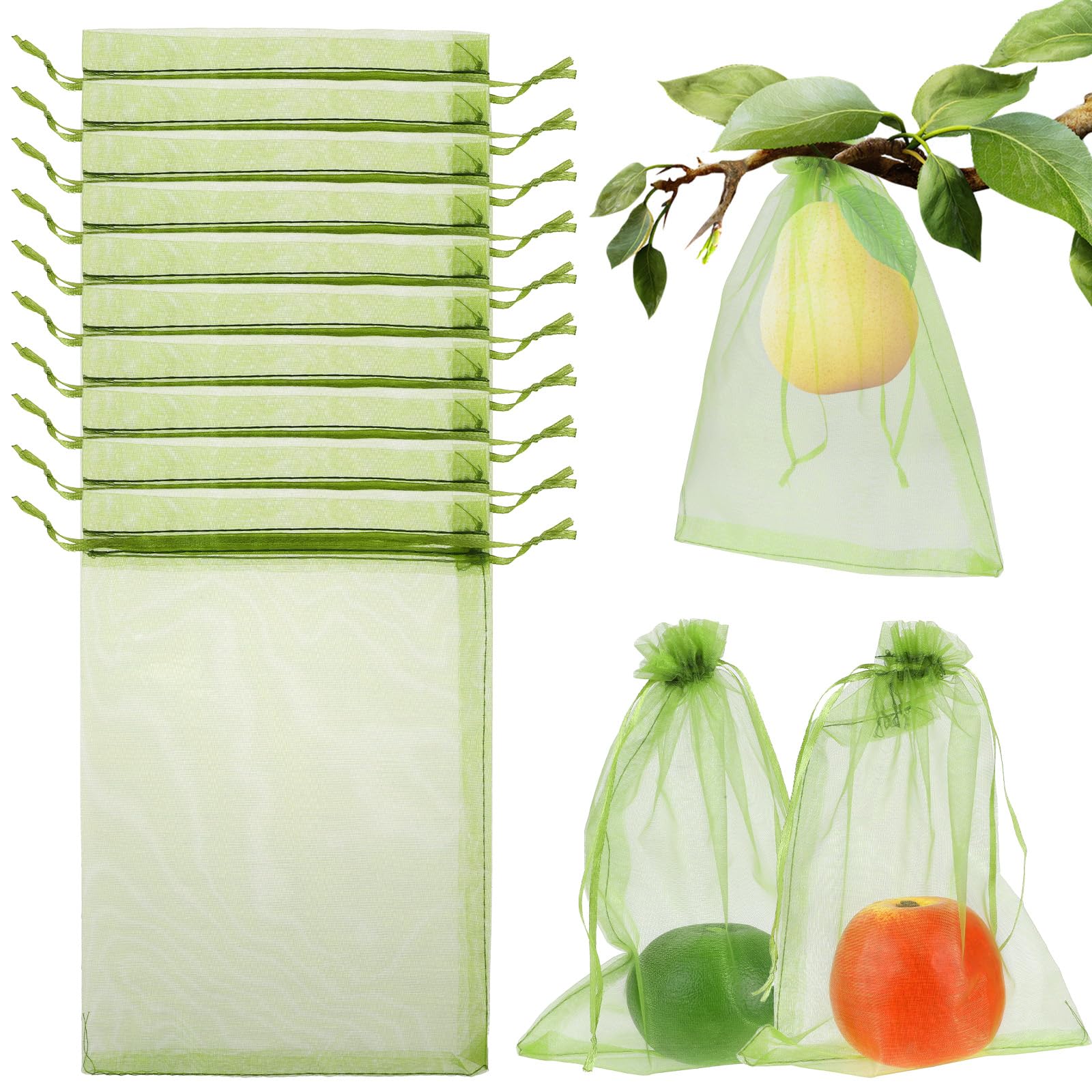 50 Pcs Fruit Protection Bags 6.7 * 9.3 Inch Green Mesh Drawstring Bags Fruit Protection Bags Reusable Fruit Netting Bird Barrier Bags Fruit Cover Net Bags for Plant Fruit Vegetable Garden