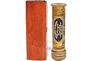 HANZLA COLLECTION Gilbert & Sons Antique Brass Kaleidoscope Engraved Nautical Kids Gift with Leather Case Educational Gift Vintage Decor Collection