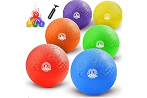 8.5 Inch Kickball Set, Dodgeballs 6 Pack, Playground Balls for Kids&Adults, Bouncy Balls Includes Pump and Storage Bag, Handb