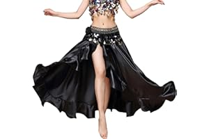 MUNAFIE Belly Dance Skirt Satin Split Side Long Skirts for Women