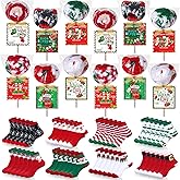Blosssound 24 Sets Christmas Socks Gifts Crafts for Women Red Green Lollisocks with Cards Tags Stickers Plastic Bags Winter Warm Fuzzy Crew Slipper Socks for Xmas Bag Filler Stuffers Party Favors