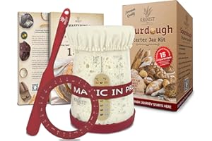 KROUST Sourdough Starter Kit Bread Baking Supplies for Homemade Loaves - Glass Jar, Feeding Band, Recipe Book & Baking Thermometer - Bread Making Kit with Baking Accessories - Sourdough Recipes