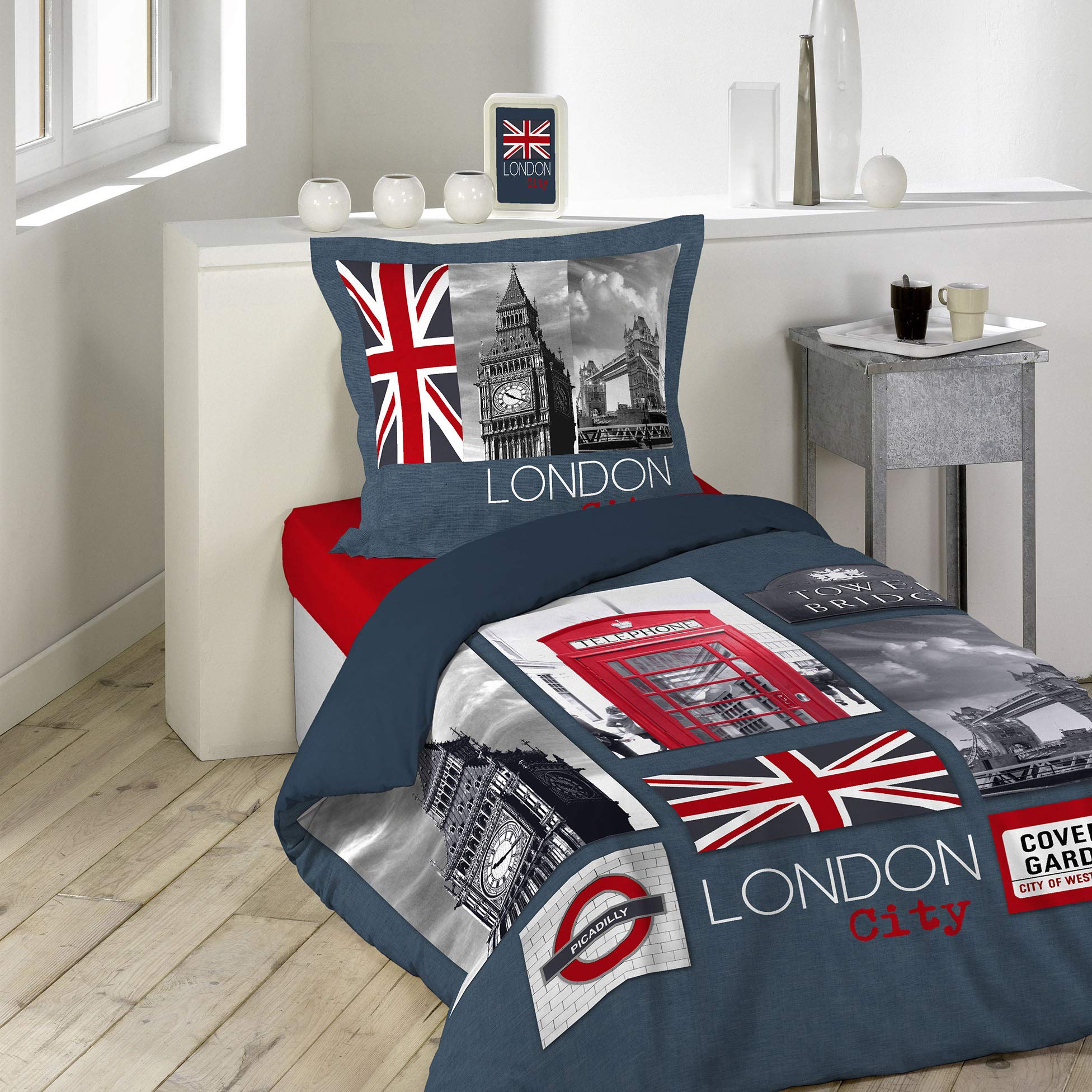 Douceur d'Intérieur City London Bedding Set, Cotton, multicolored, 140 x 200 cm