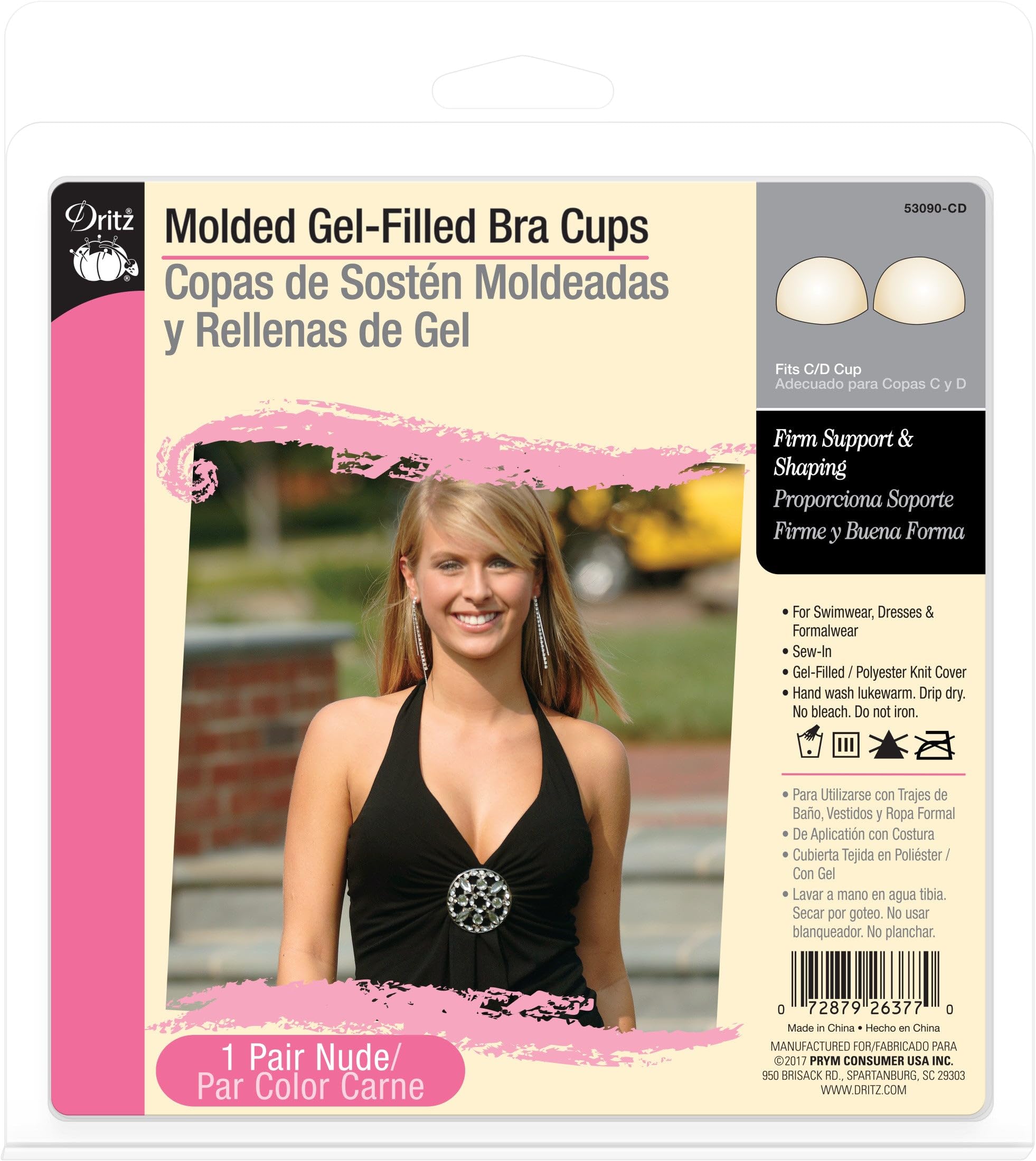 Dritz Molded Gel-Filled Bra Cups, C/D, 1 Pair, Nude
