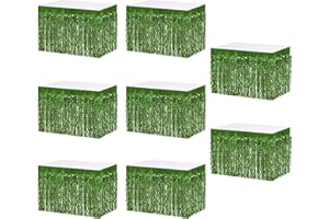 MZJU 8P Wavy Metallic Tinsel Foil Fringe Table Skirts for Rectangle Tables Backdrop Garland Curtains for Parade Floats Wedding Birthday Parties Decoration Halloween Christmas (Light Green)