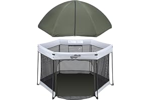 Pamo Babe Baby Playpen with Sun Protection Canopy - Indoor & Outdoor Play Yard for Babies and Toddlers - Baby Tent with Zipper Door