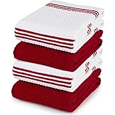 Sticky Toffee Cotton Kitchen Towels Set of 4 – Red and White Dish Towels 28x16 in, Reusable and Absorbent Tea Towels for Drying or Cleaning, Oeko-Tex Cotton