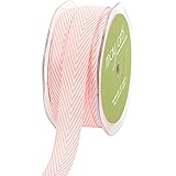 May Arts 3/4-Inch Wide Ribbon, Pink Twill with Chevron Stripes