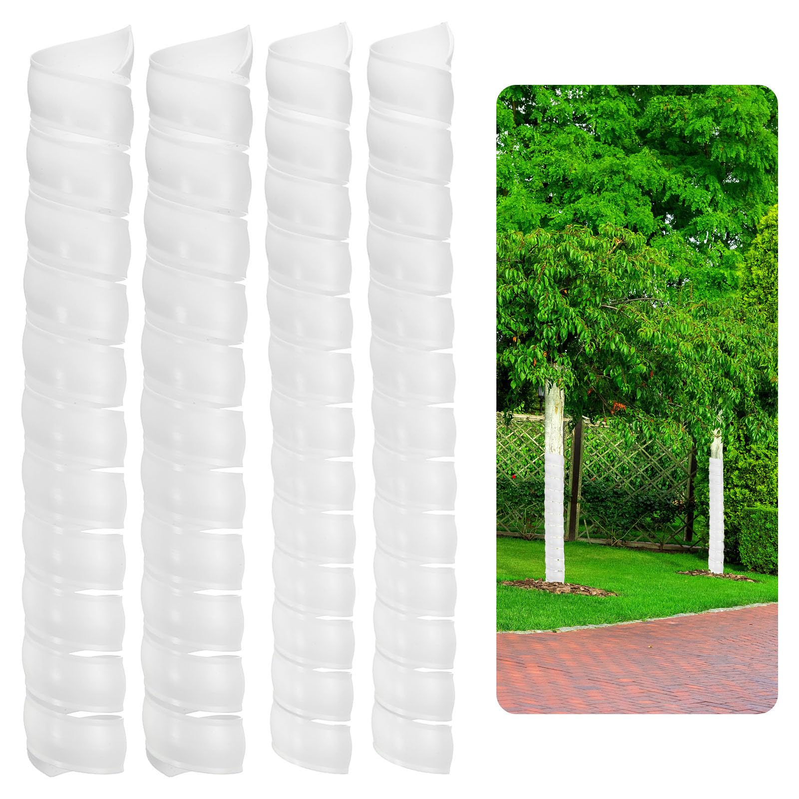 PATIKIL 4 Pack Tree Trunk Protector with 2 Size Plastic Tree Wraps to Protect Bark Spiral Tree Guard Tree Bark Protector Tube Wraps for Saplings Plants for Animals Mowers, White