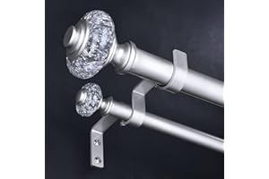 Wolistsa Silver Double Curtain Rods for Windows 72 to 144 Inch, 1" Adjustable Decorative Crystal Long Dual Curtain Rod, Heavy Duty Vintage Double Drapery Pole with Silver Foil Finials for Living Room