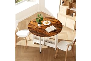 Kasshom Folding Dining Table Upgrade Version, Convertible Drop Leaf Table for Kitchen/Farmhouse/Living Room, Space Saving Dining Room Table with 2 Layer Storage Racks, Rustic Brown