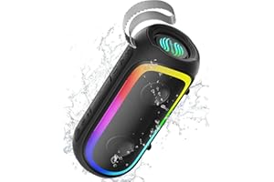 Portable Bluetooth Speaker, IPX6 Waterproof, 20W HiFi Stereo Sound with Deep Bass, 12H Playtime, BT 5.2 Wireless, 7 Color Lig