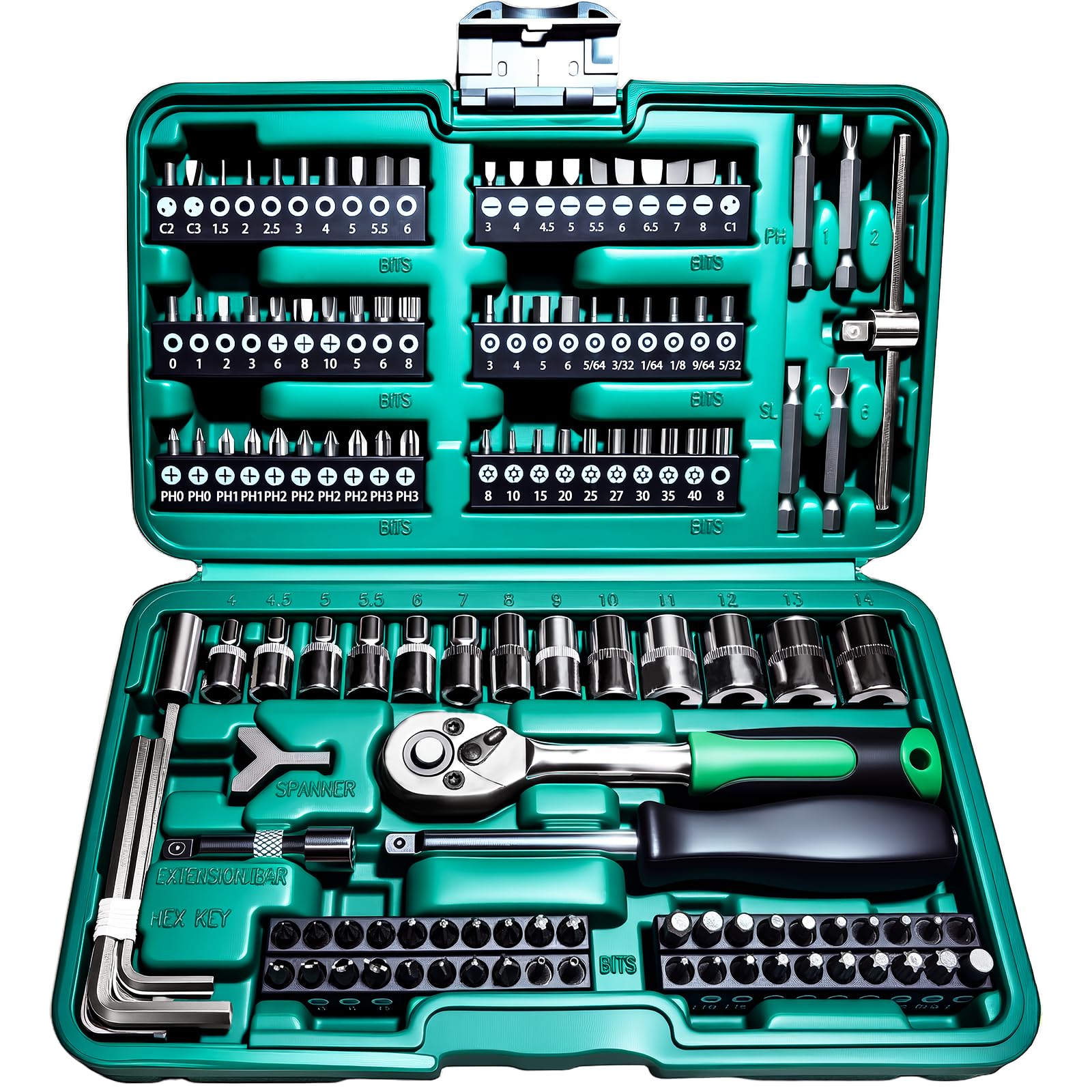 DSBYKJ 130 Pieces 1/4 Inch Drive Socket Ratchet Wrench Set, Mechanic Tool Set, with Bit Socket Set Metric and Extension Bar for Auto Repairing and Household